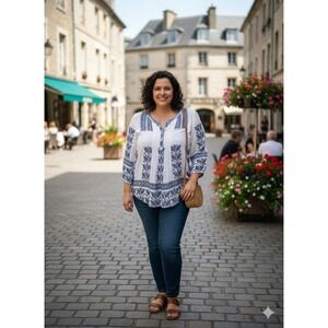 Pale Sky Boho Shirt Size XL NWT. 1/4 Button Front. 23" PTP.  Cottagecore,...